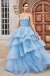 Royal Couture's Enchanting Strapless Gown: Floral Embellishments and Corset Silhouette