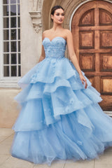 Enchanting Strapless Gown with 3D Floral Embellishments: A Vision for Special Occasions