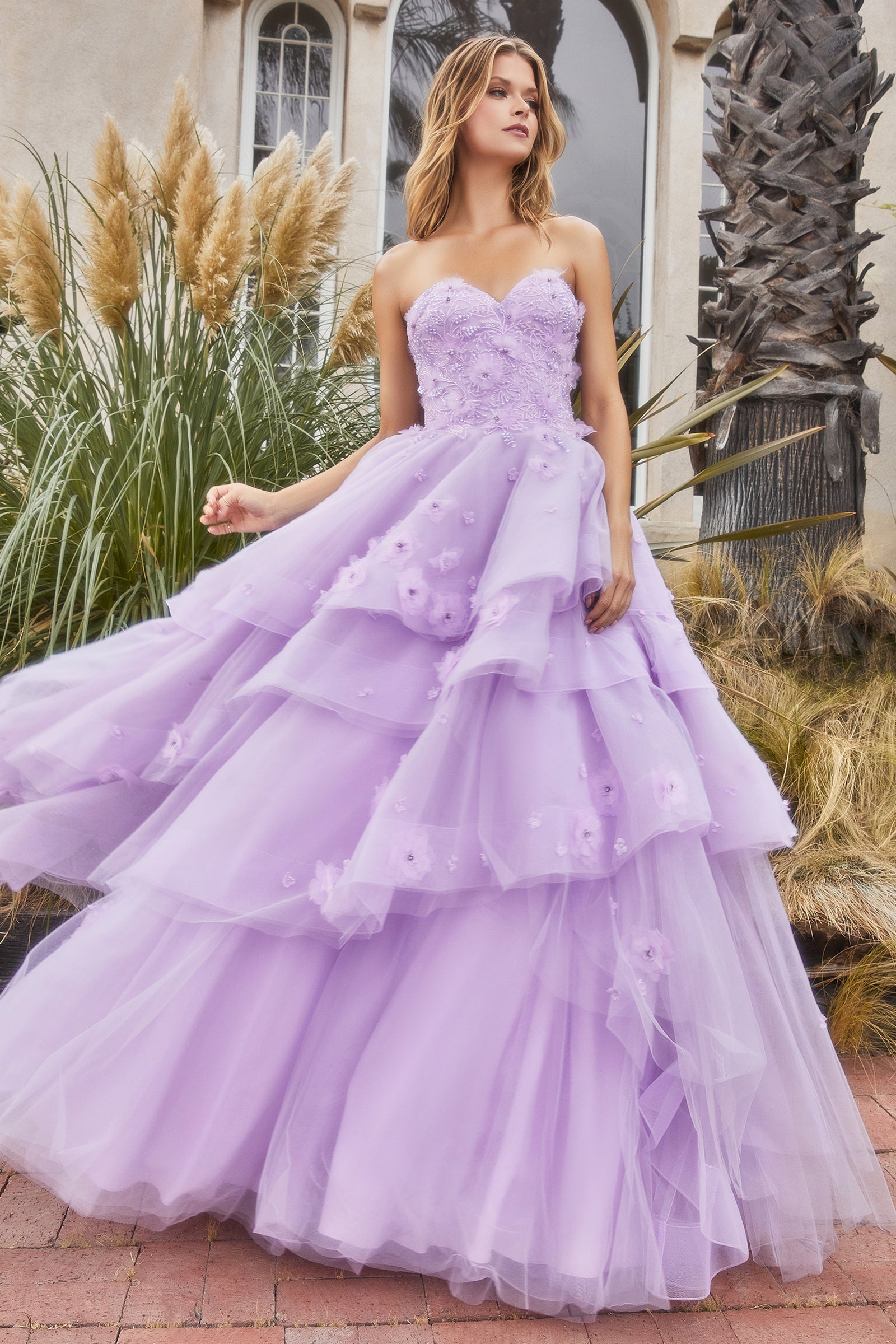 Enchanting Strapless Gown with 3D Floral Embellishments: A Vision for Special Occasions