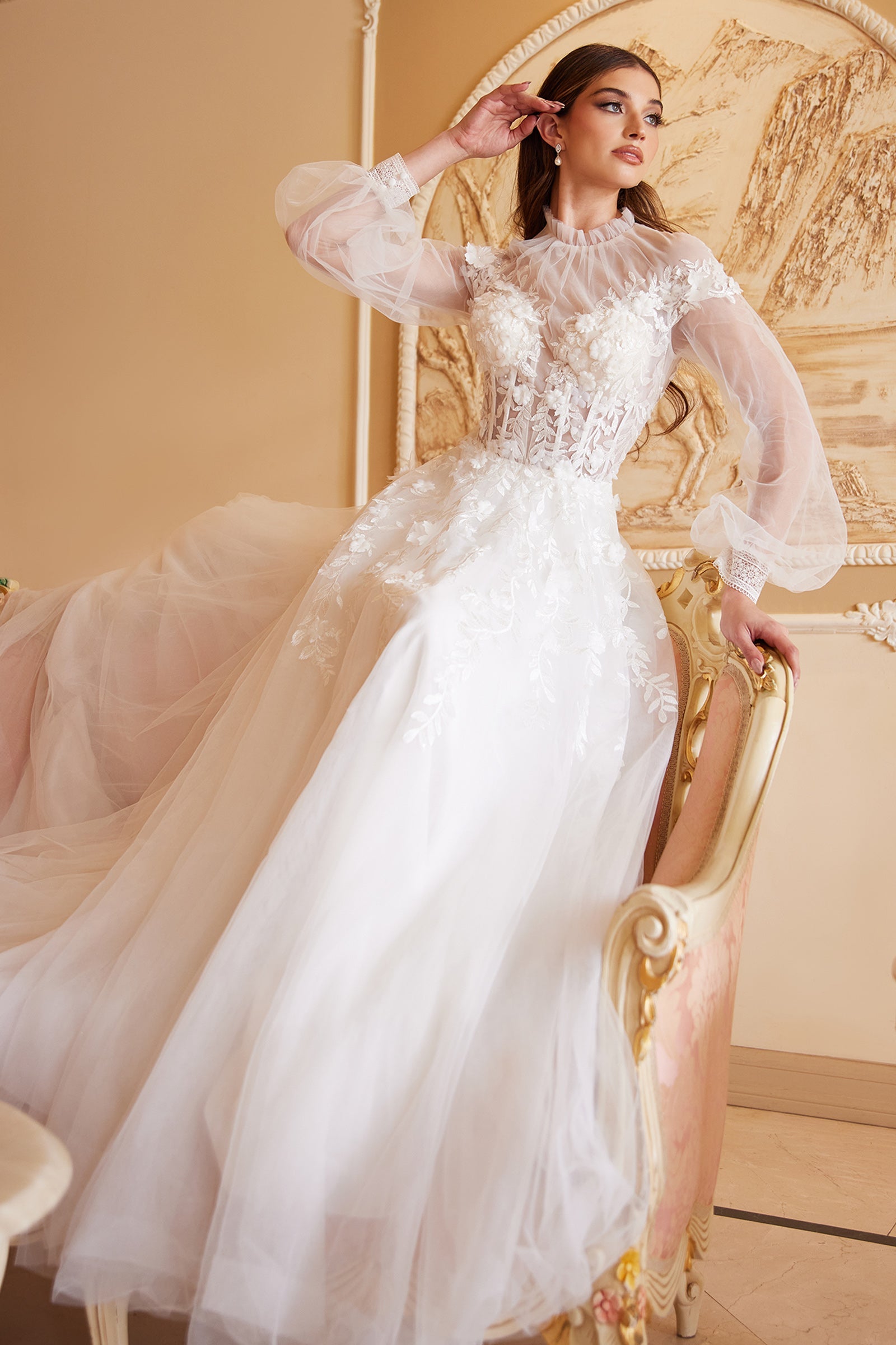 Cinderella Divine A1074W: Enchanting Lace and Beadwork Gown for Timeless Elegance