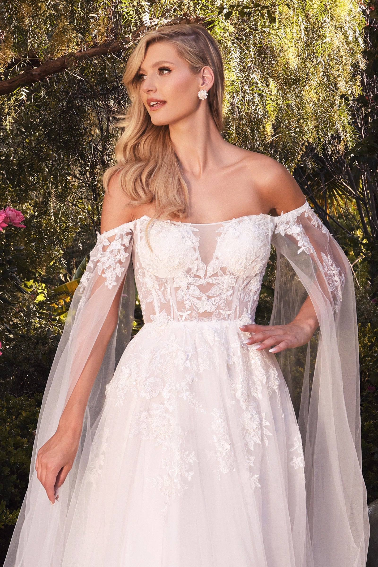 Enchanting Cinderella Divine Gown: Corset and Cape Sleeve Magic (A1080W)