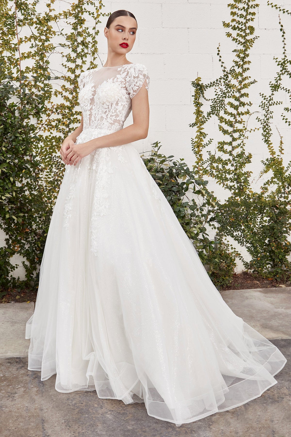 Cinderella Divine A1082W: Enchanting Floral Applique Wedding Gown