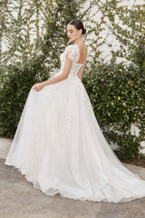 Enchanted Elegance: Cinderella Divine's Floral Applique Wedding Gown (A1082W)