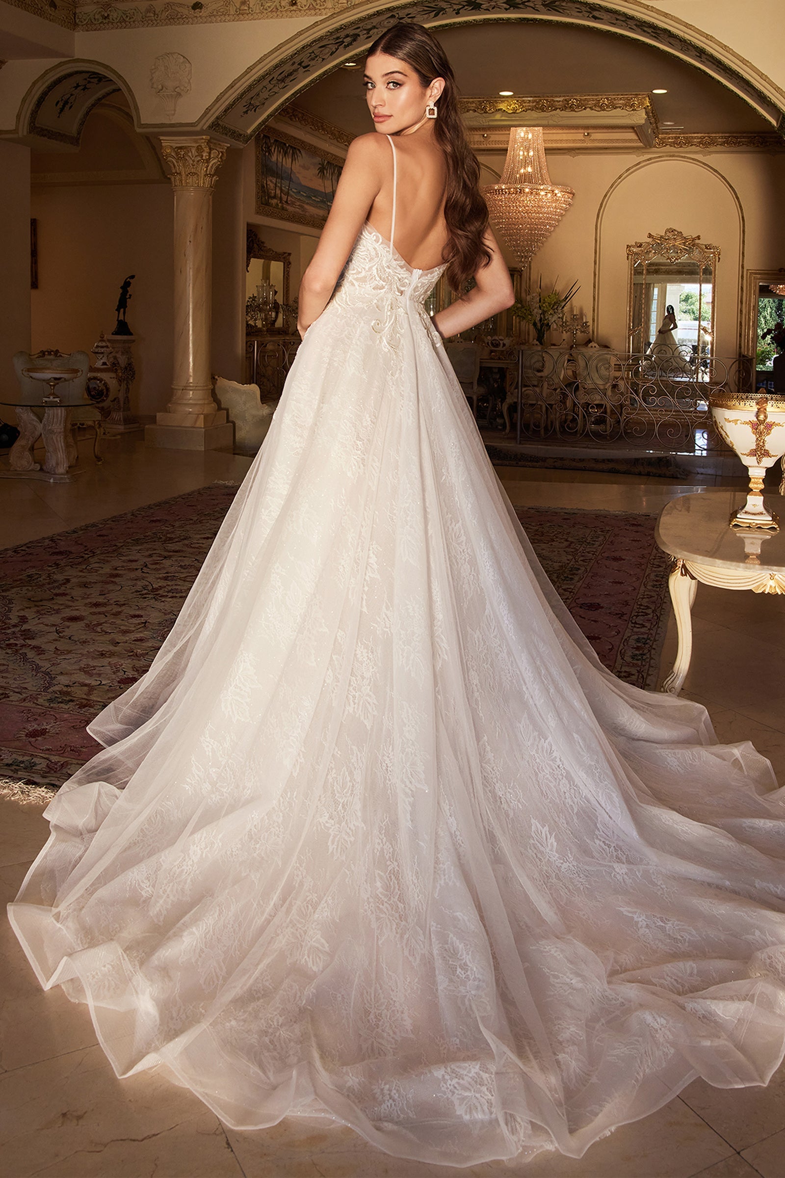 Cinderella Divine: Enchanting Chantilly Lace Gown for Unforgettable Occasions (A1102W)