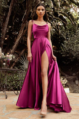 Celestial Charm: Cinderella Divine's Long Dress with Cowl Neckline and Ravishing Slit