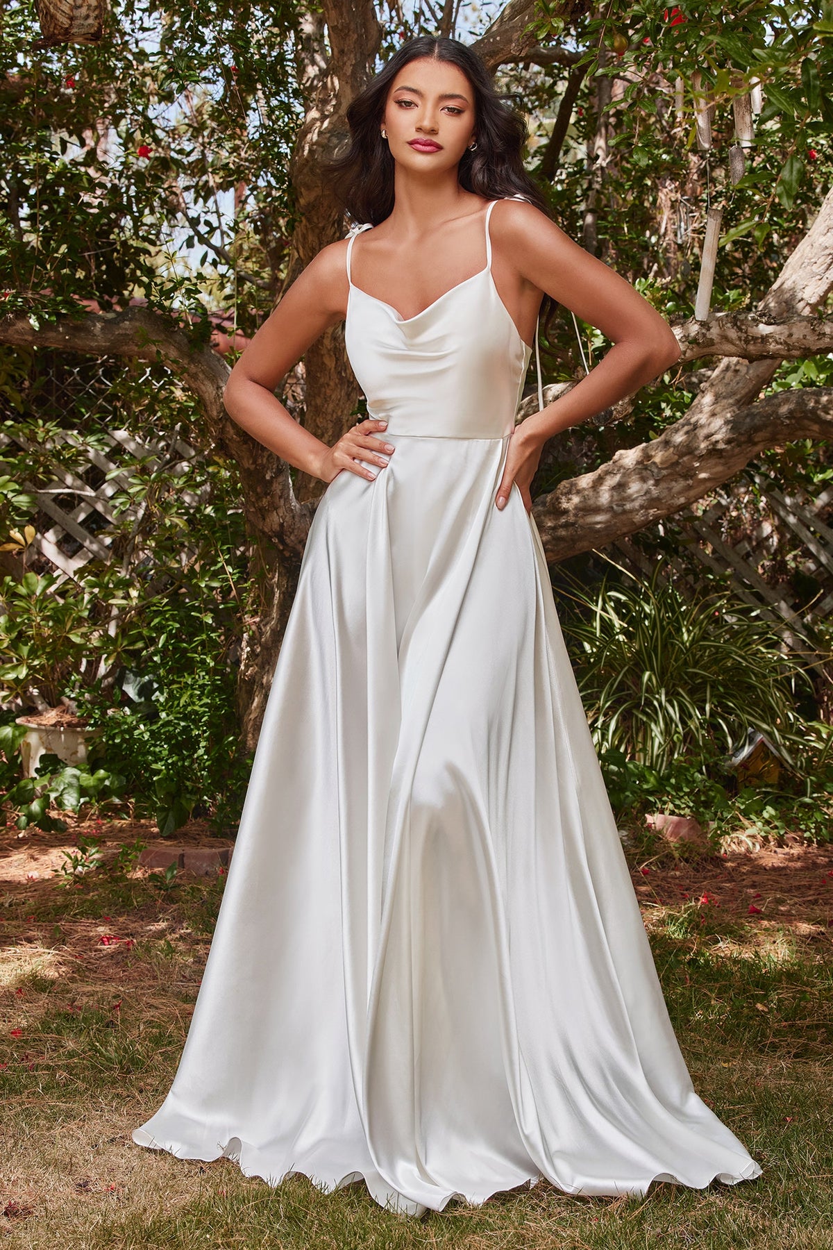 Cinderella Divine: Radiate Elegance in a Long Dress with Cowl Neckline and Captivating Slit