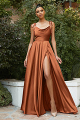 Celestial Charm: Cinderella Divine's Long Dress with Cowl Neckline and Ravishing Slit