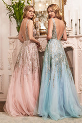 Enchanting Cinderella Divine Gown: Captivating Sequin Applique and Flowing Silhouette