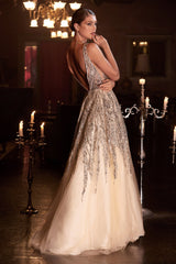 Enchanting Cinderella Divine Gown: Captivating Sequin Applique and Flowing Silhouette