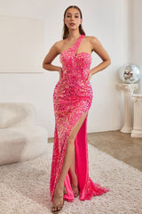 Cinderella Divine C140: Shimmering Sequin One-Shoulder Gown for Unforgettable Nights