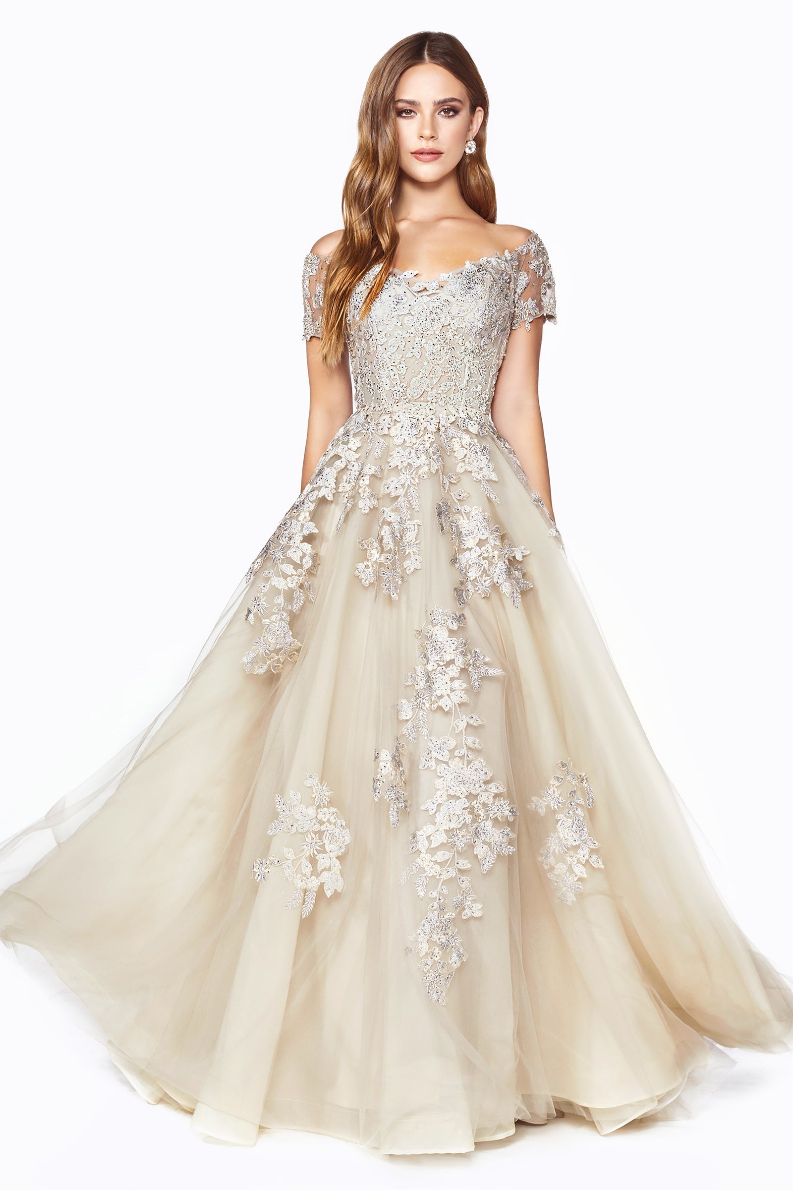 Enchanting Cinderella Divine Gown: A Symphony of Lace and Rhinestones