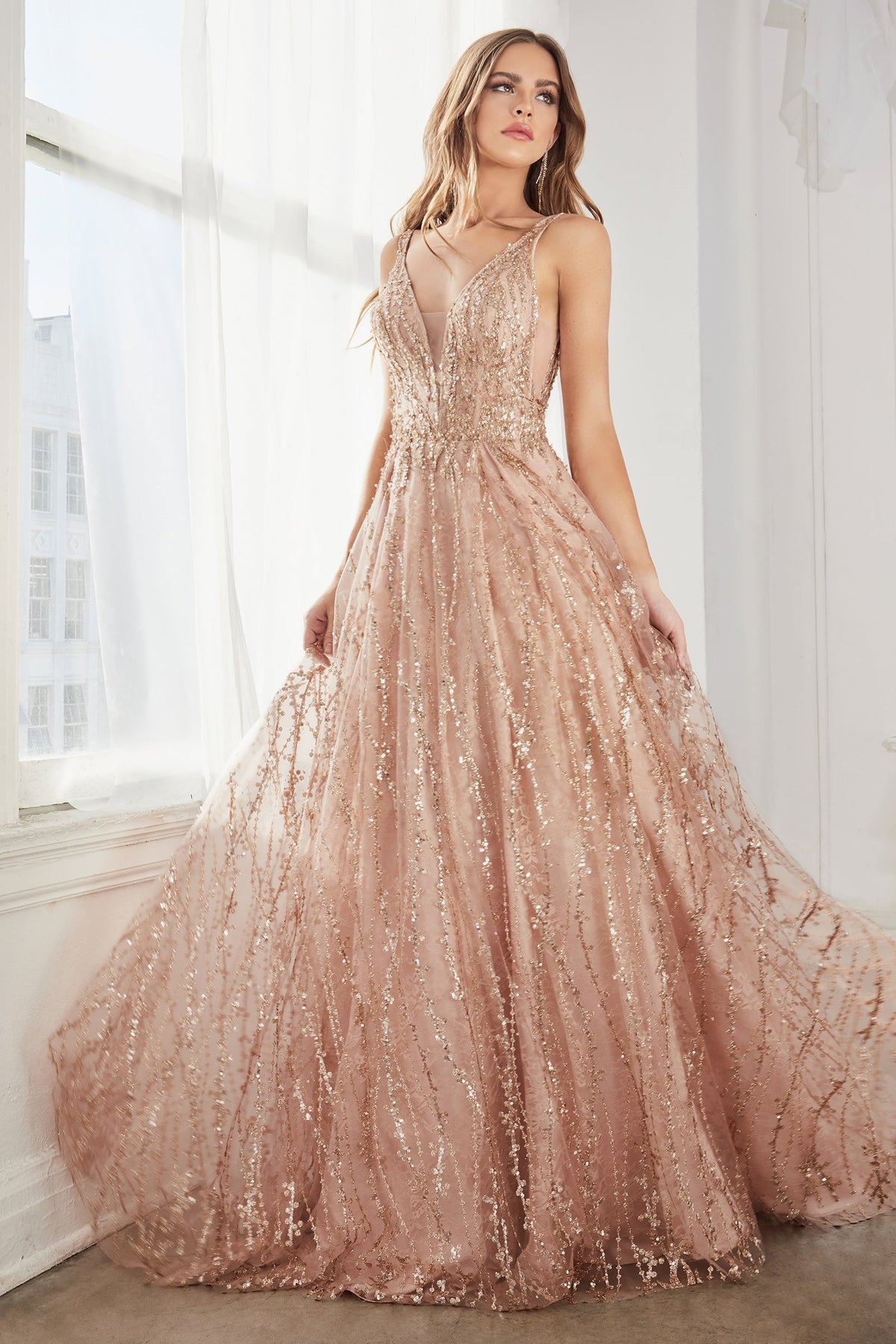 **Cinderella Divine's Enchanting Glitter Lace Gown: A Shimmering Masterpiece for Your Special Night**