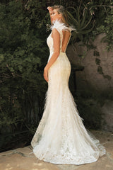**Cinderella Divine's Enchanting Mermaid Gown: Captivating with Feathers**