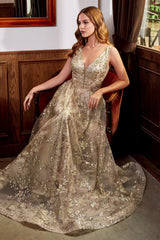 Cinderella Divine's Enchanting Metallic Lace Evening Gown for Unforgettable Occasions