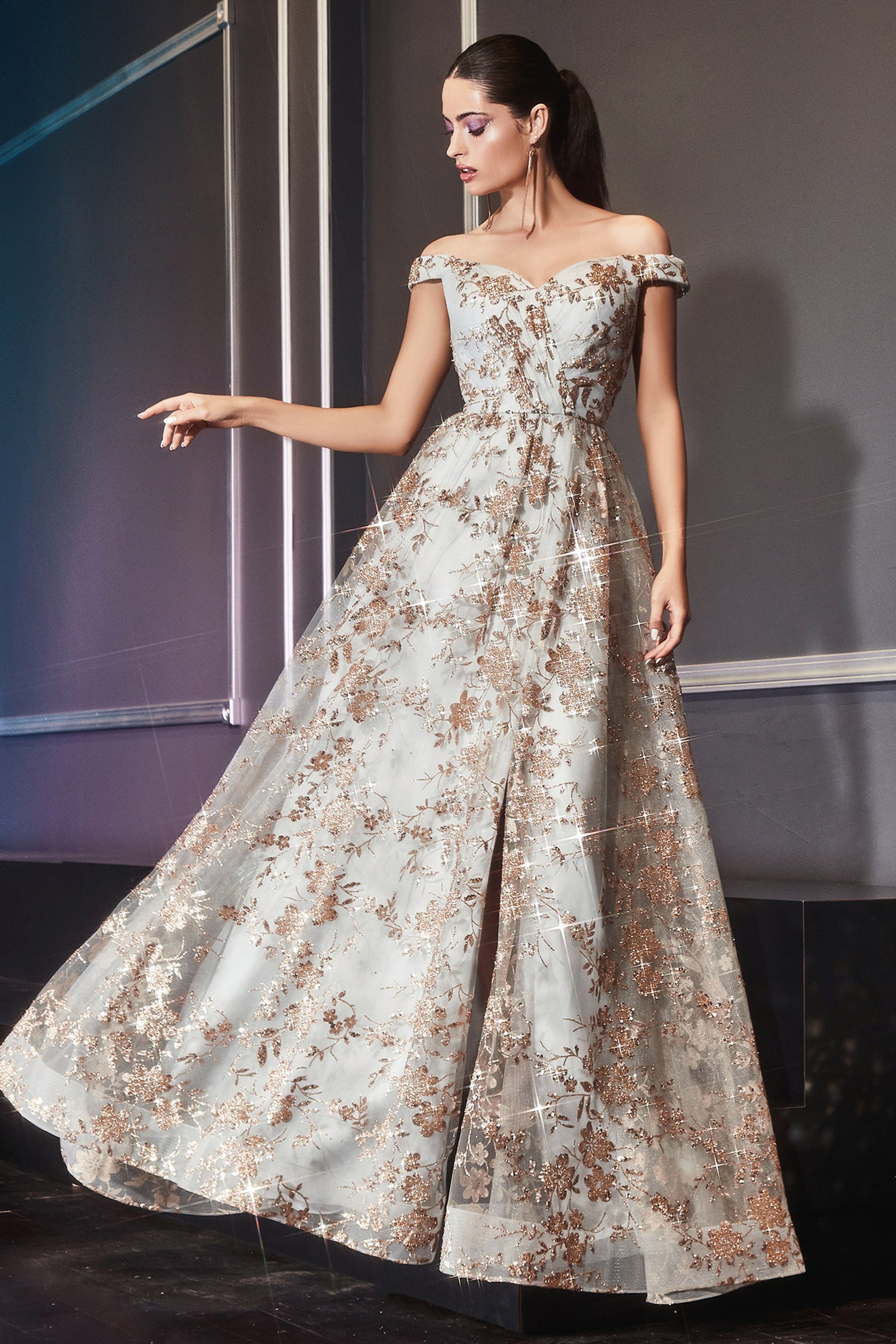 Cinderella Divine's Enchanting Embellished Off-Shoulder Gown for Unforgettable Occasions