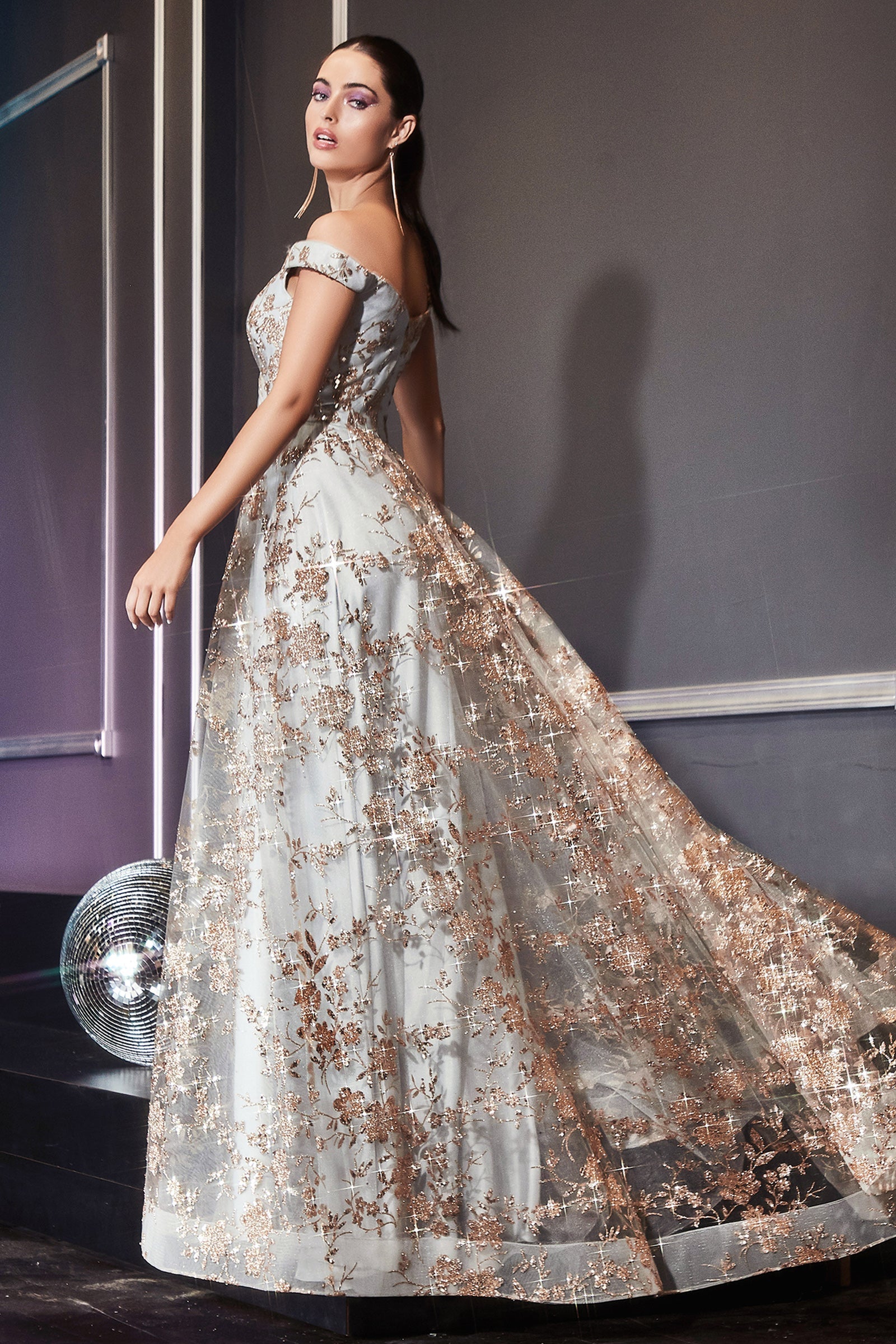 Enchanting Elegance: Cinderella Divine's Embellished Off-Shoulder Gown