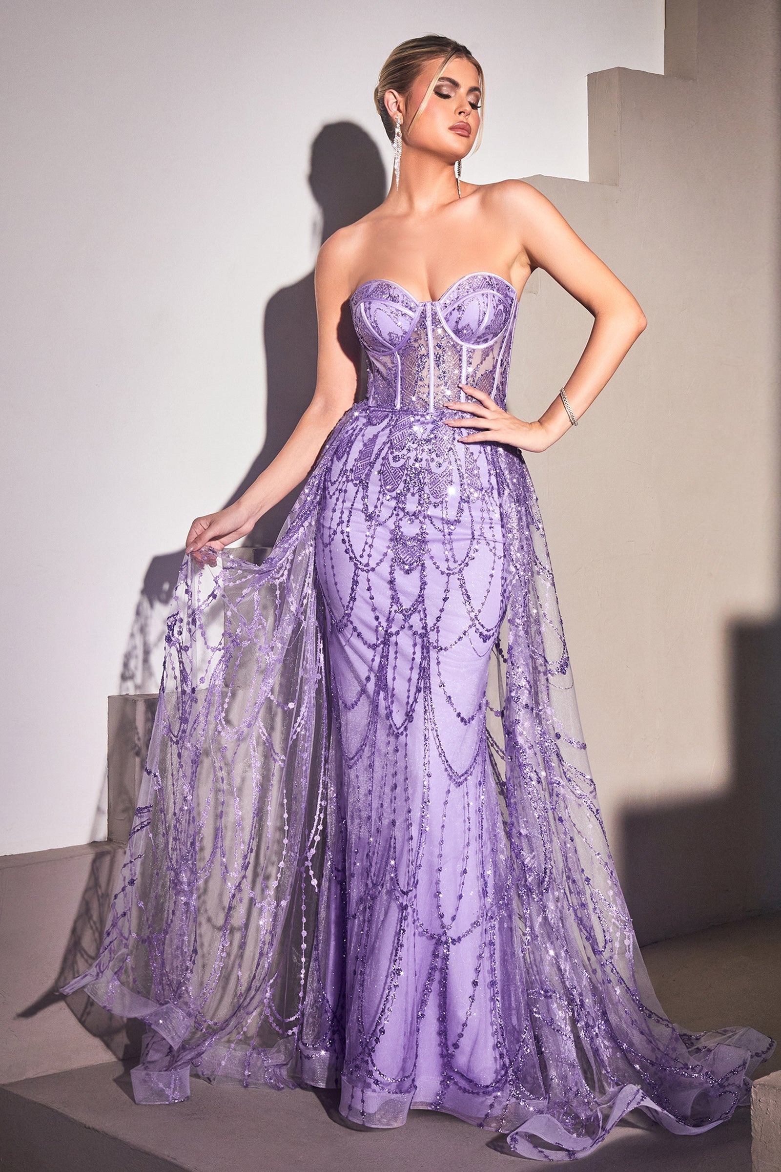 Encapsulate Elegance: Cinderella Divine's Shimmering Garland Gown