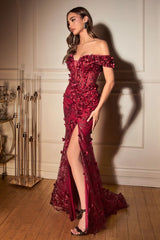 **Cinderella Divine's Gilded Floral Lace AppliquÃ© Gown: Elegance Personified**