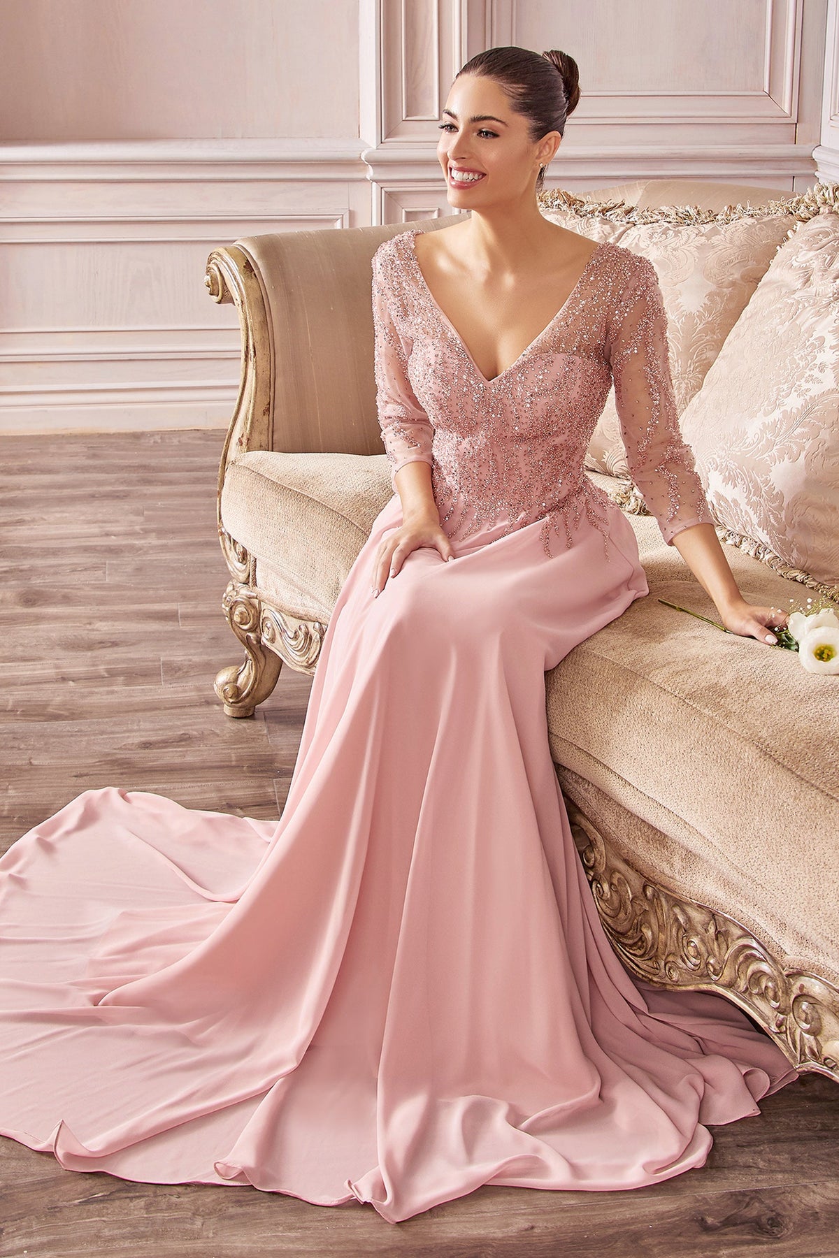 Enchanting Elegance: Cinderella Divine's Flowing A-Line Dress for Formal Occasions