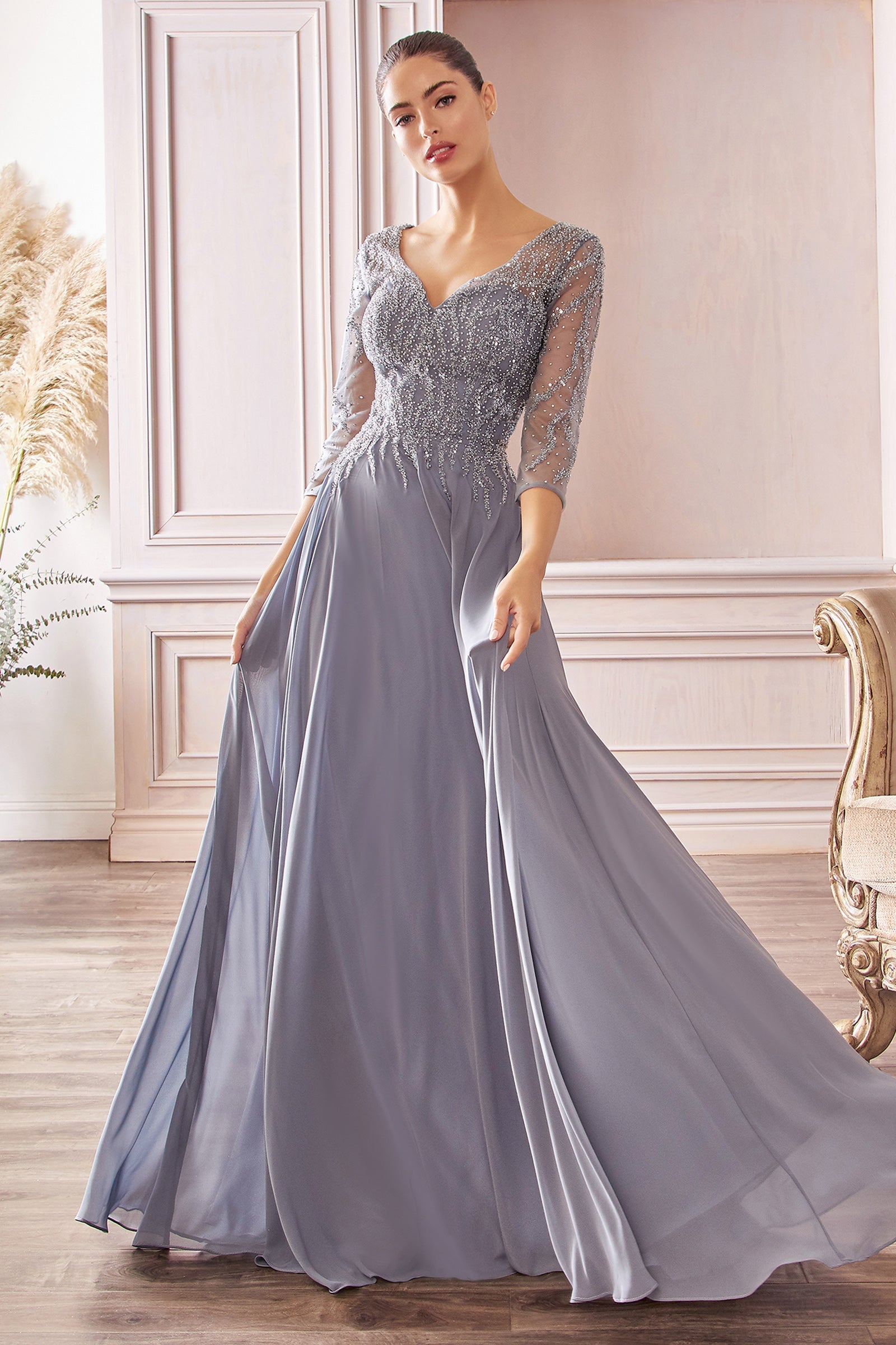 Enchanting Elegance: Cinderella Divine's Flowing A-Line Dress for Formal Occasions