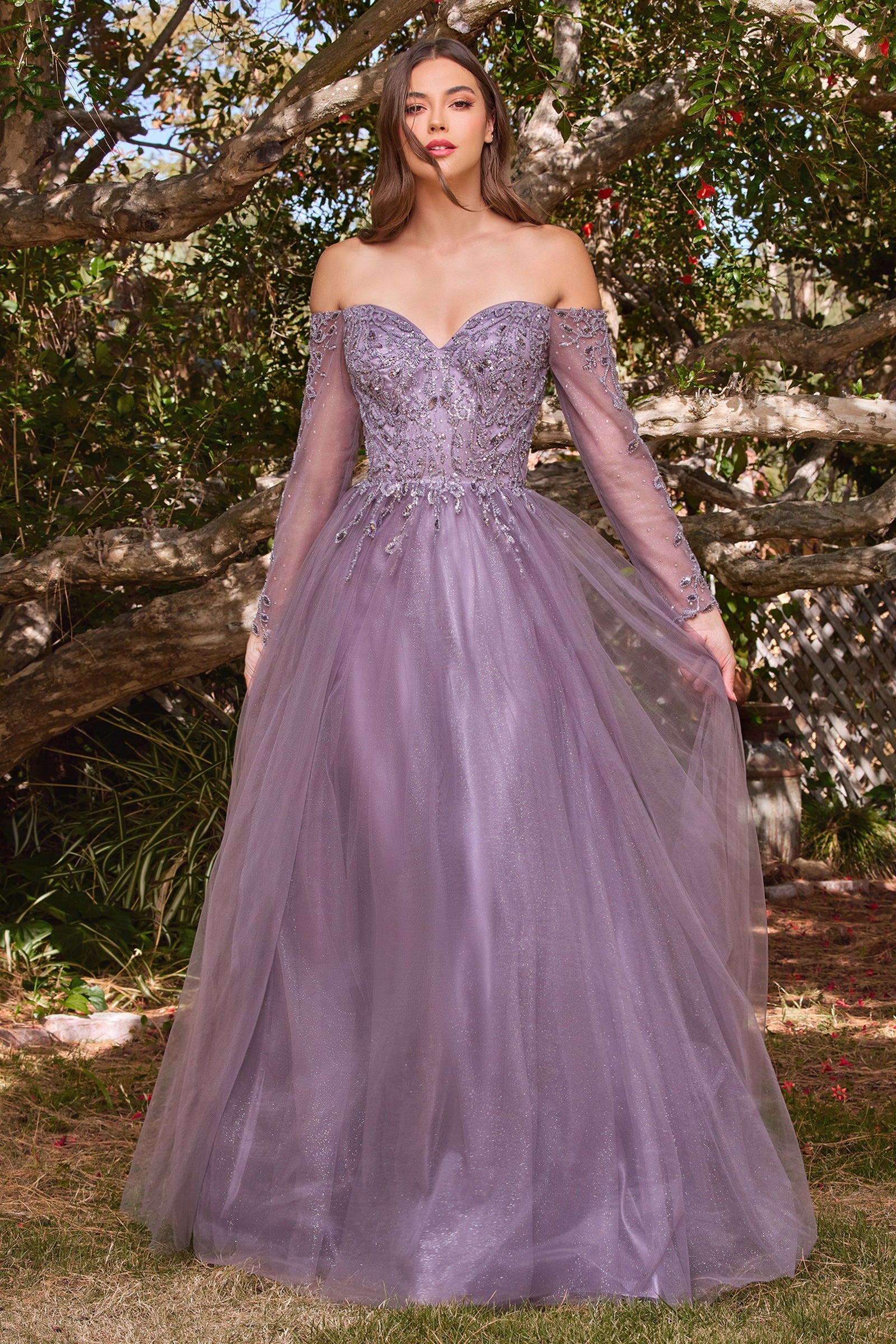 Enchanting Elegance: Cinderella Divine's Shimmering Off-the-Shoulder Gown (CD0172)