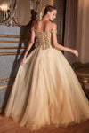 Cinderella Divine CD0177: Enchanting Off-the-Shoulder Glitter Tulle Gown for Special Occasions