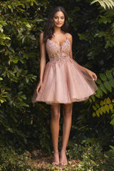 **Captivating Glamour: Cinderella Divine's Shimmering Short Gown**