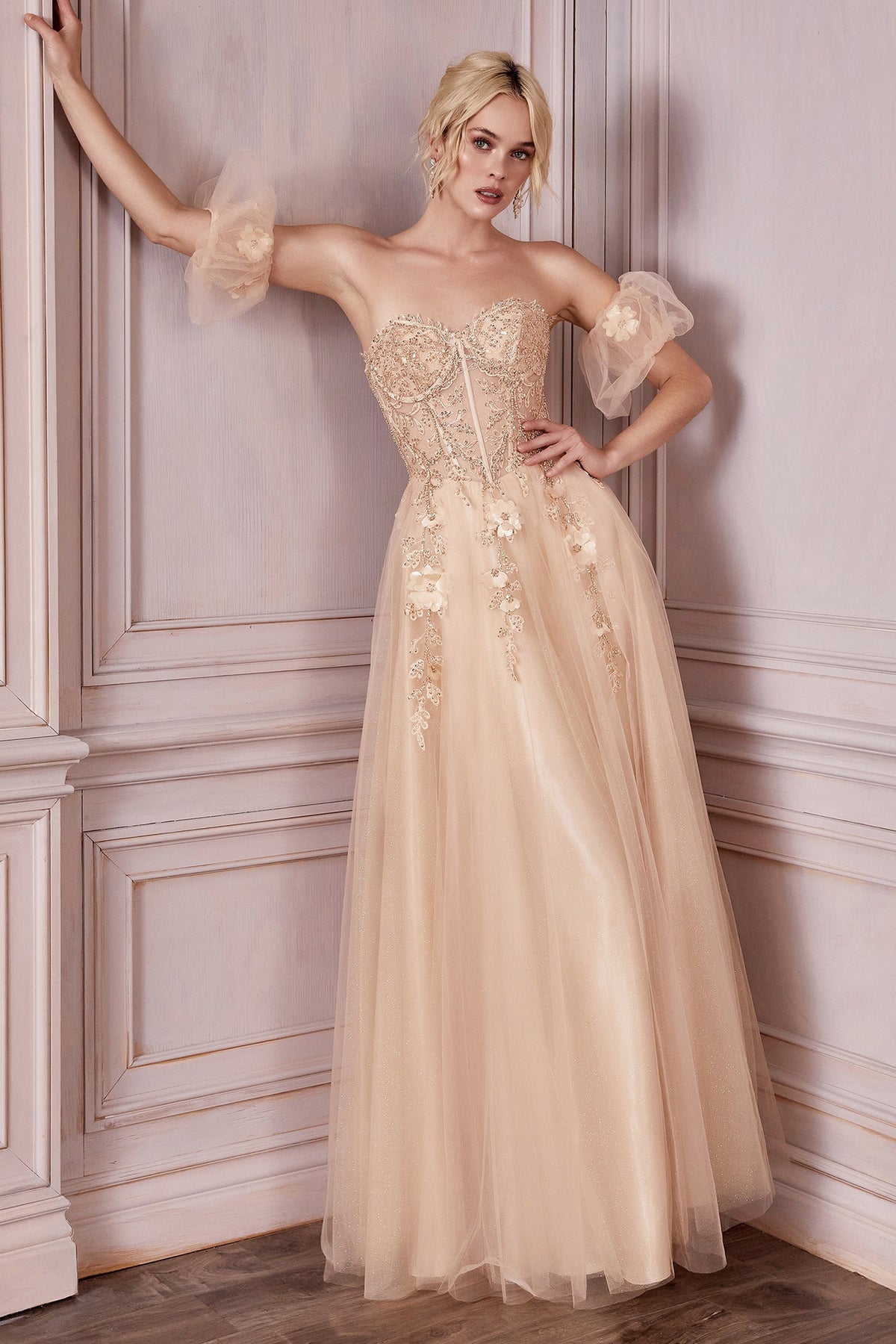 Enchanting Cinderella Divine CD0191: A Floral Lace and Beadwork Masterpiece