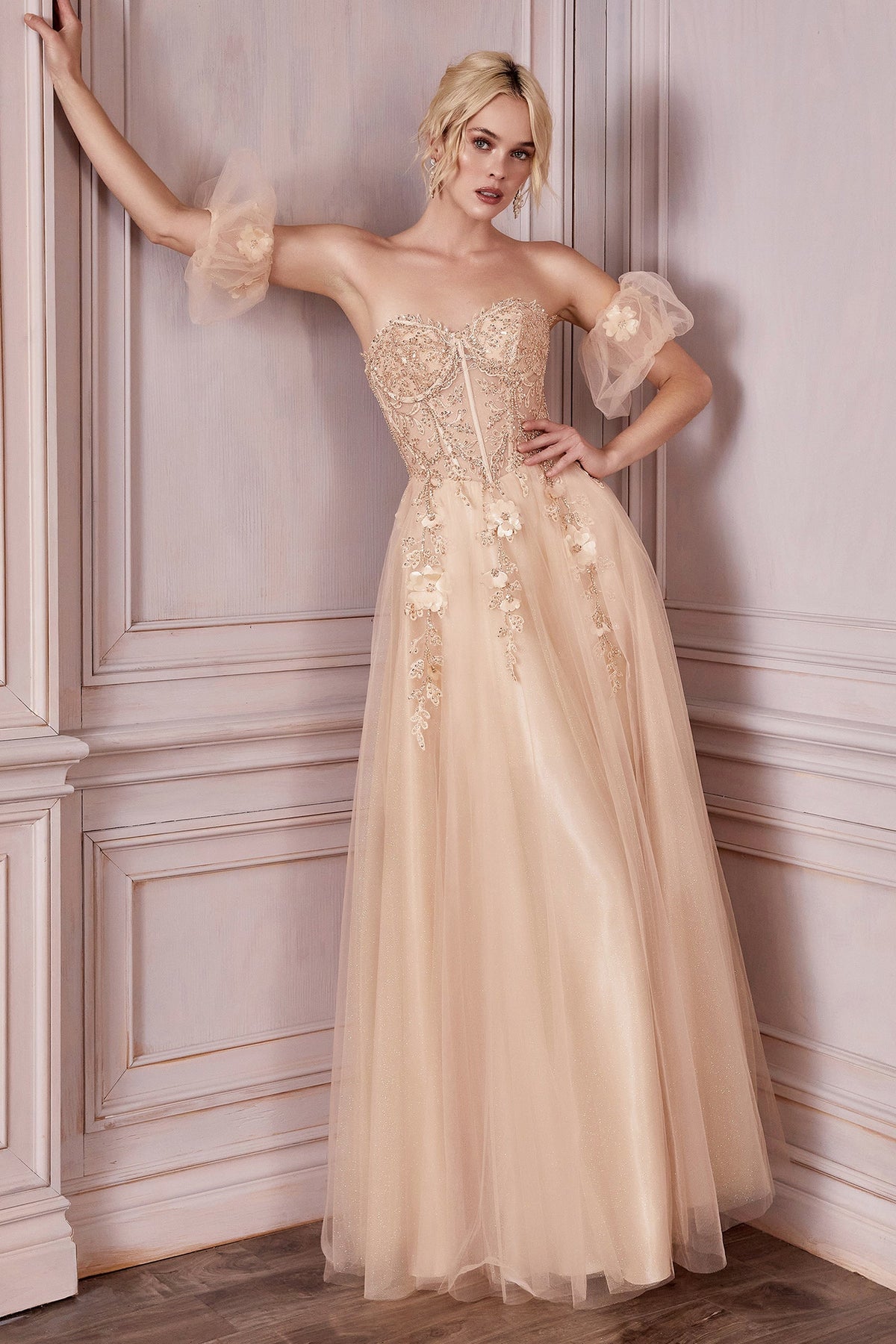 Cinderella Divine: Enchanted Floral Lace Gown for Royal Occasions