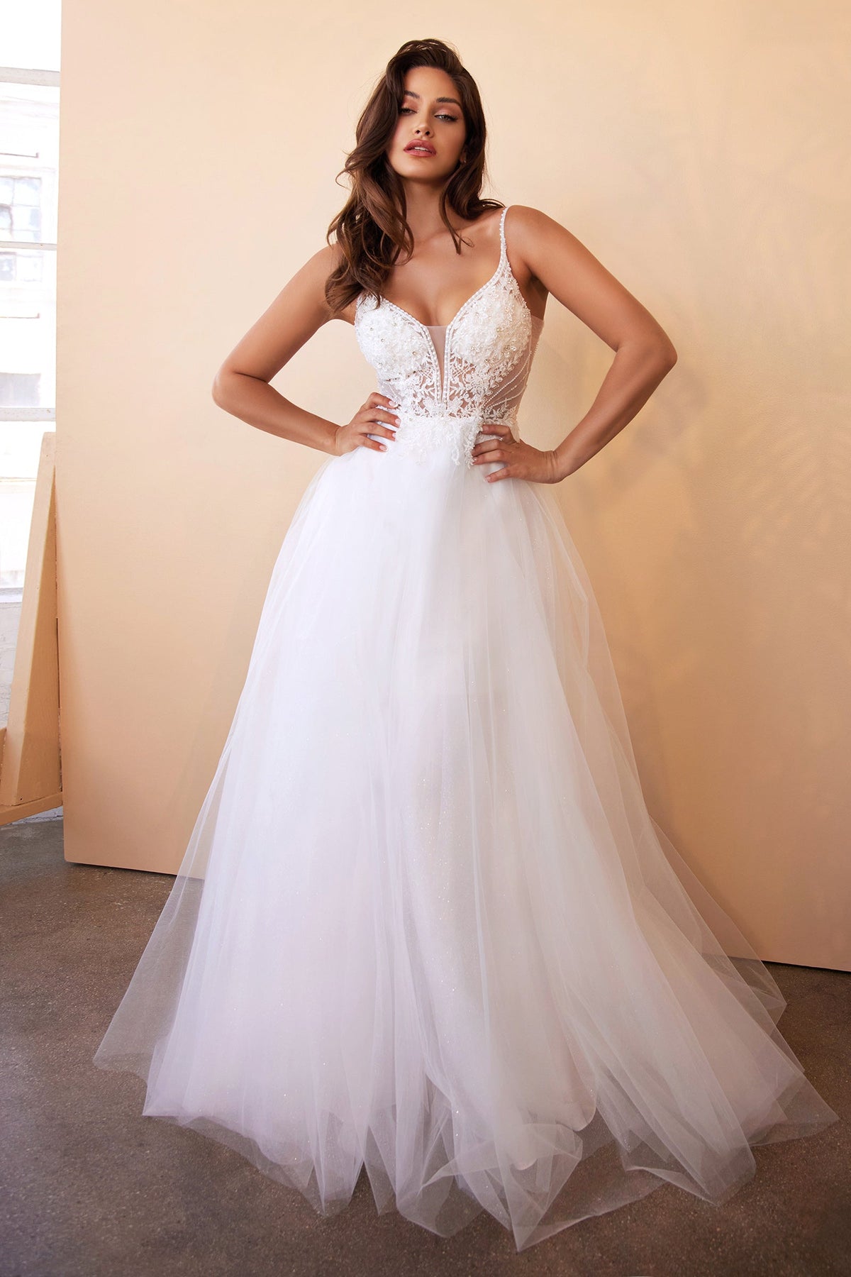 Cinderella Divine Aline Bridal Gown: Radiate Bridal Elegance with Intricate Lace and Sparkling Accents