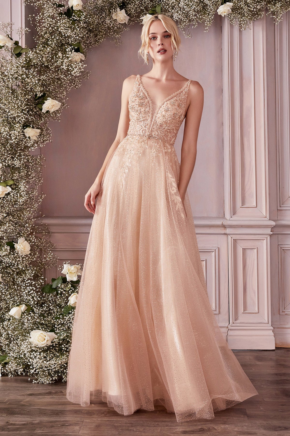 Cinderella Divine: Enchanted Floral Lace A-Line Gown for Prom, Bridesmaids, and Mothers of the Bride