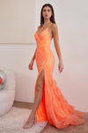 **Cinderella Divine: Shimmering Sequined Gown with Sultry Slit**