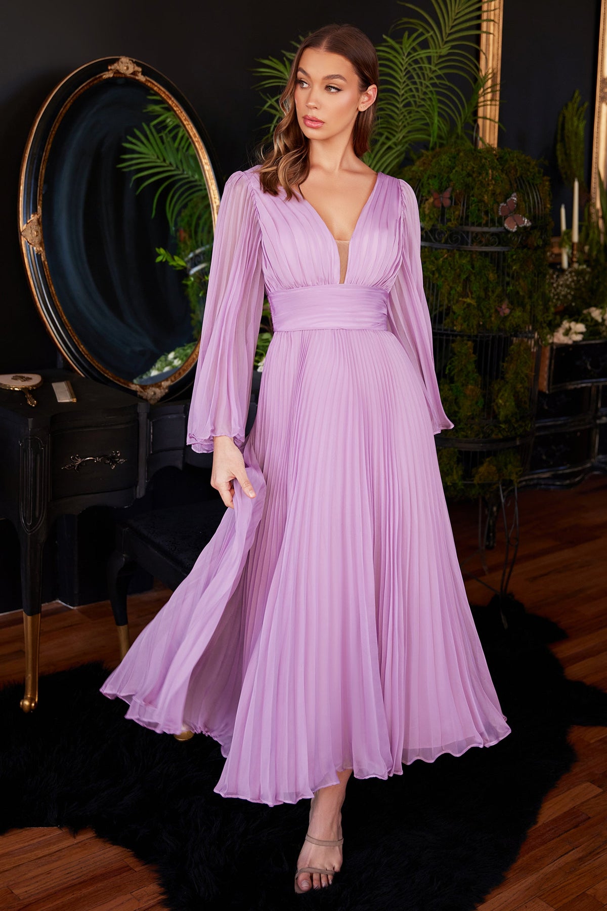 Cinderella Divine: Pleated Chiffon Dress for Sophisticated Occasions