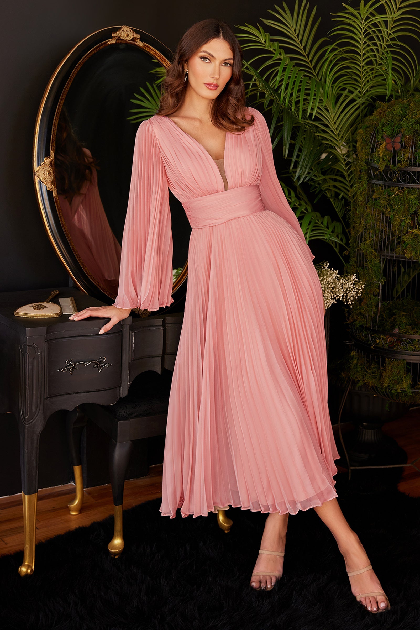 Cinderella Divine: Pleated Chiffon Dress for Sophisticated Occasions