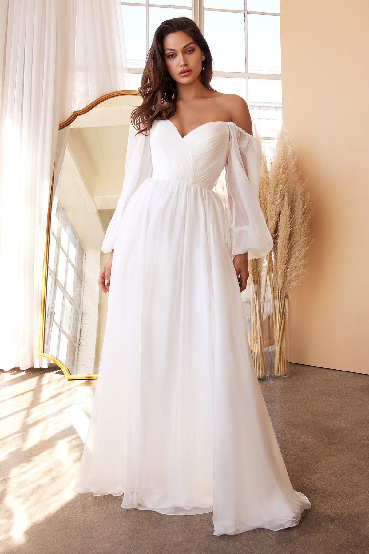 **Cinderella Divine CD243W: Ethereal Chiffon Wedding Gown for Enchanting Brides**