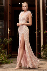 Captivating Shimmer: Cinderella Divine's Iridescent Sequin Gown for Enchanting Occasions