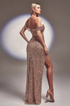 **Cinderella Divine: Shimmering Sequined Off-Shoulder Gown for Enchanting Occasions**