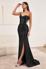 Enchanting Cinderella Divine: Strapless Corset Gown with Thigh-High Slit