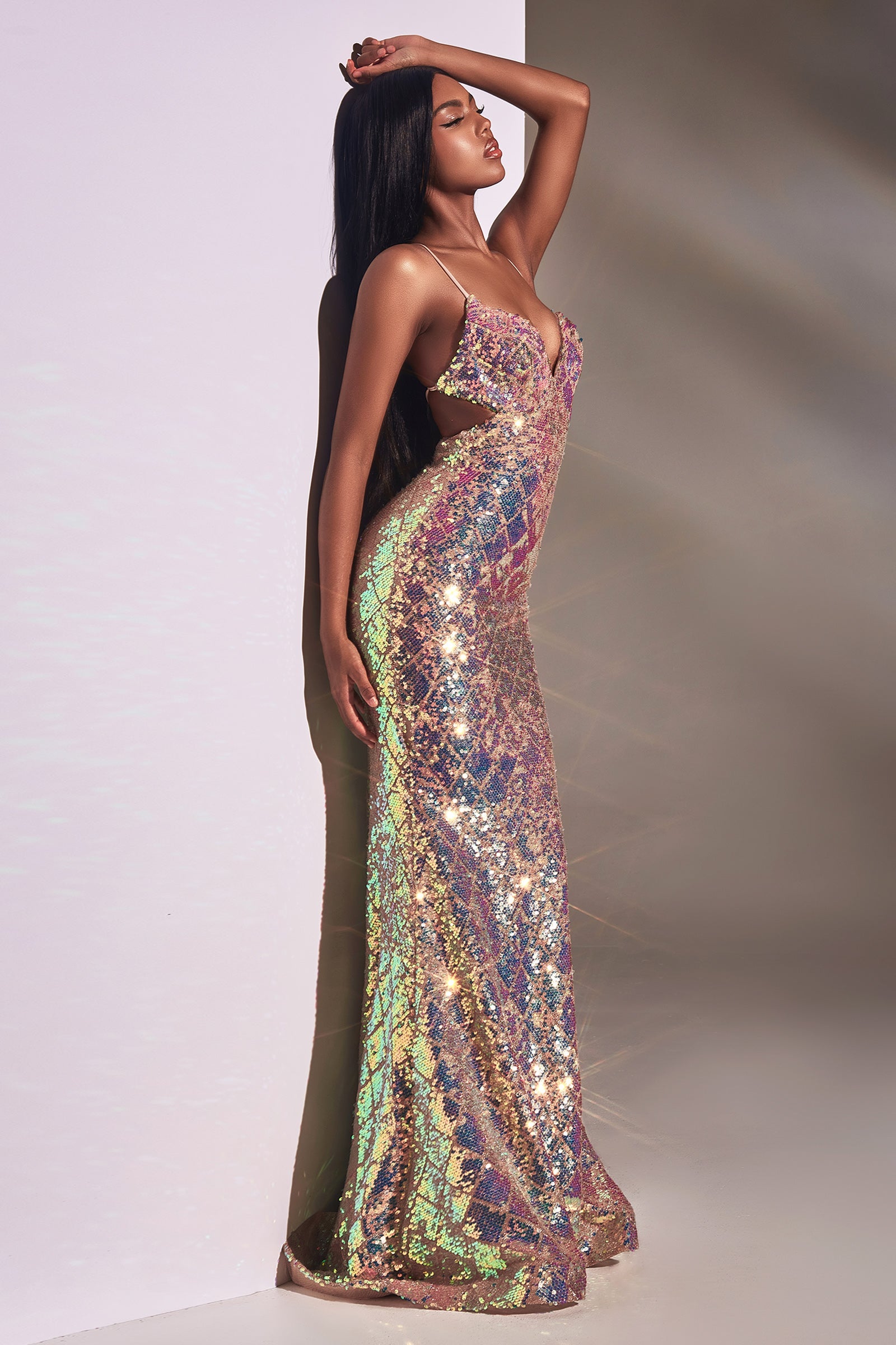 Cinderella Divine CD880: Iridescent Sequin Gown for Unforgettable Occasions