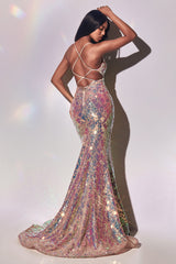 Cinderella Divine CD880: Iridescent Sequin Gown for Unforgettable Occasions