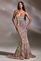 Cinderella Divine CD880: Iridescent Sequin Gown for Unforgettable Occasions