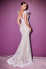 **Cinderella Divine: Enchanting Bridal Gown with Delicate Lace and Alluring Embellishments**