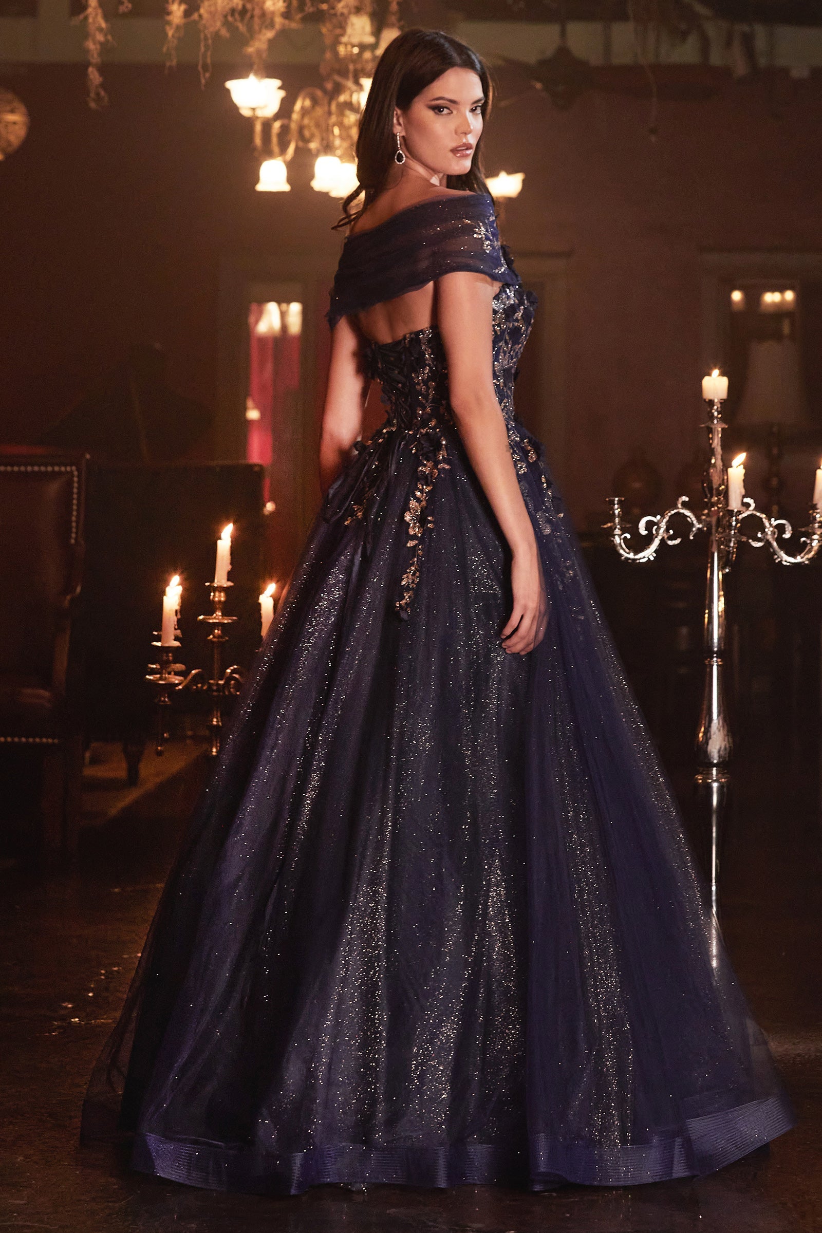 Enchanted Elegance: Cinderella Divine's Shimmering Lace Ballgown (CD955)