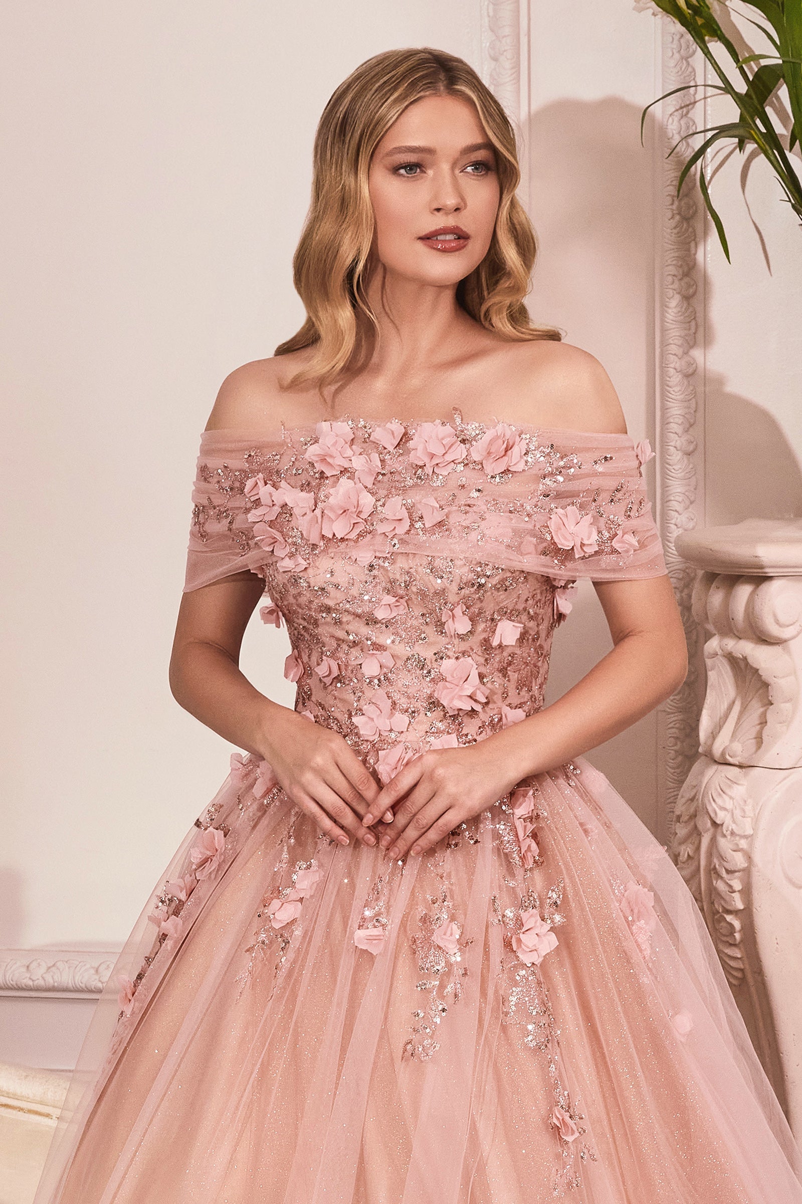 **Enchanting Floral Lace and Glitter Gown by Cinderella Divine**