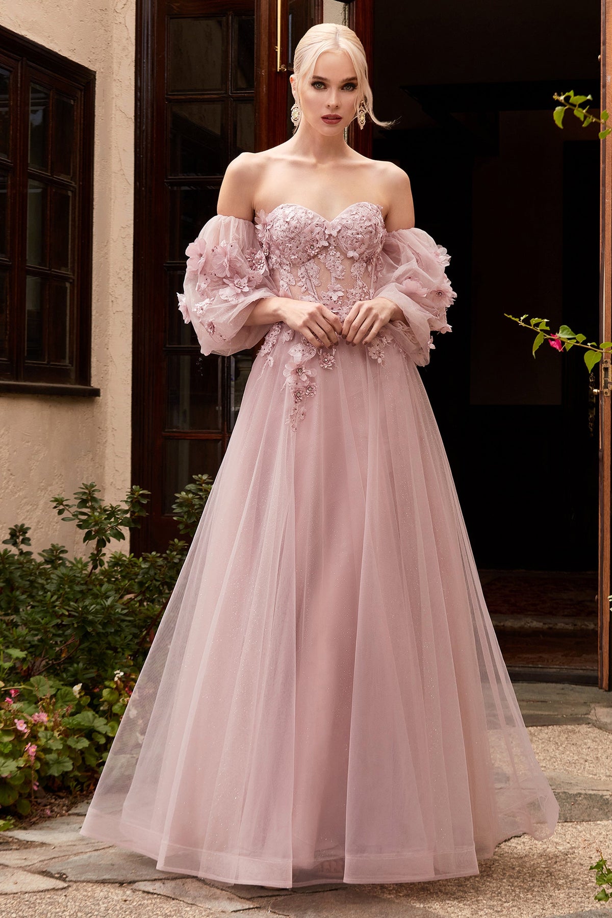 Cinderella Divine's Enchanting Floral Embroidered Prom Dress: CD962