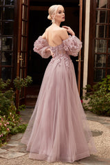 Cinderella Divine's Floral Dream: Off-the-Shoulder Prom Gown for Enchanting Occasions