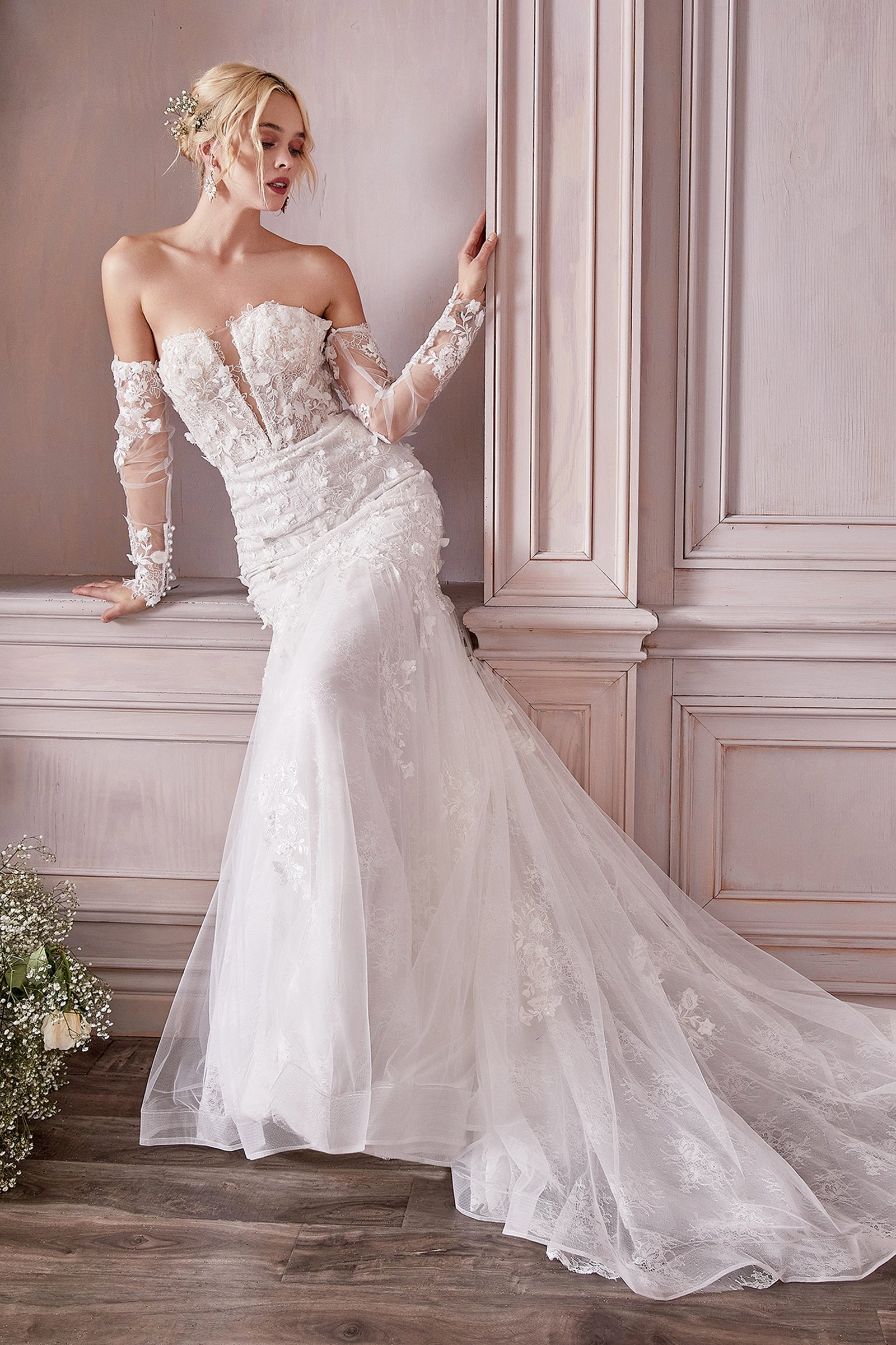 Enchanting Cinderella Divine Floral Applique Wedding Dress (CD977W)