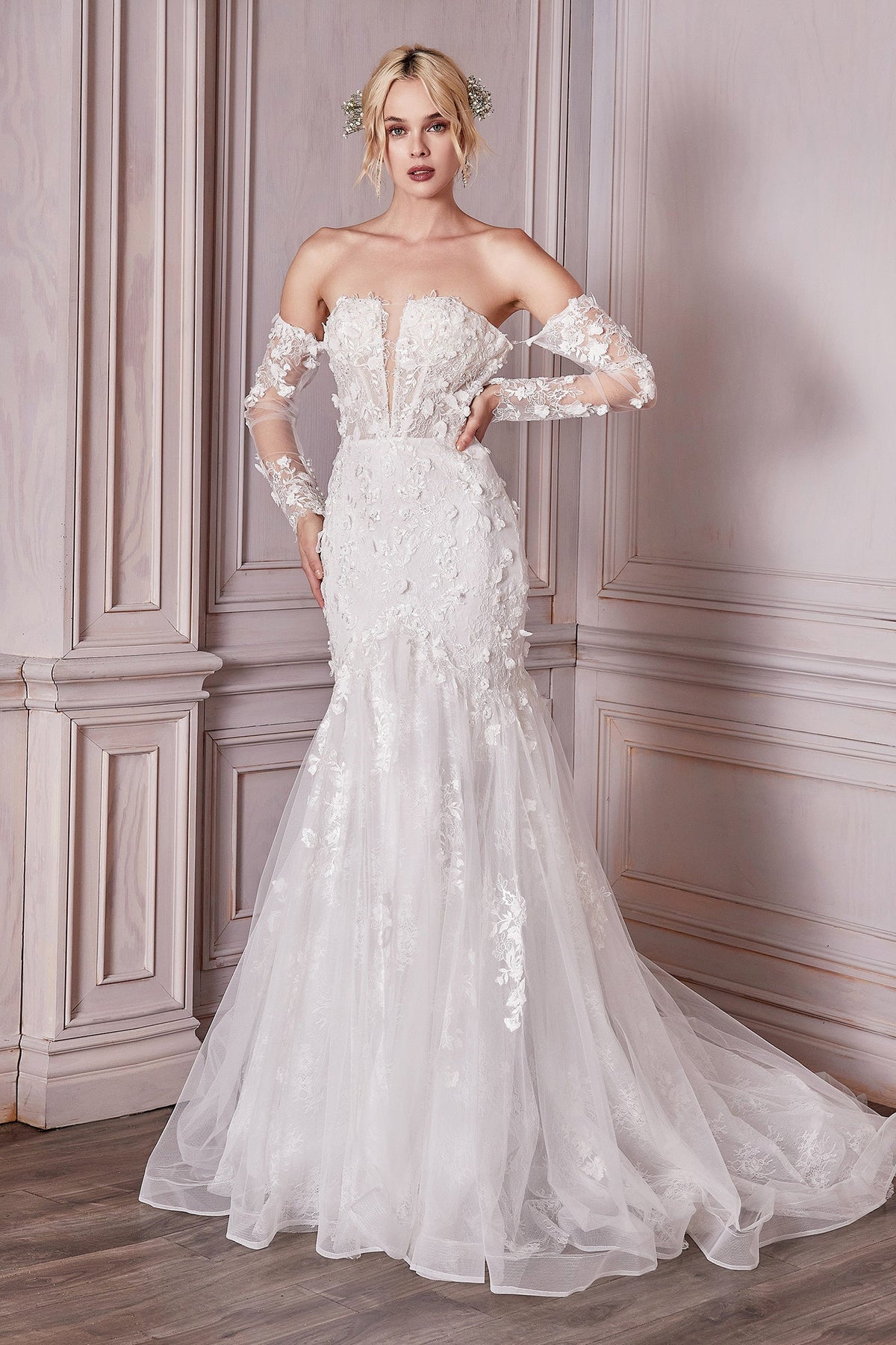 Enchanting Floral Appliques: Cinderella Divine CD977W Wedding Dress