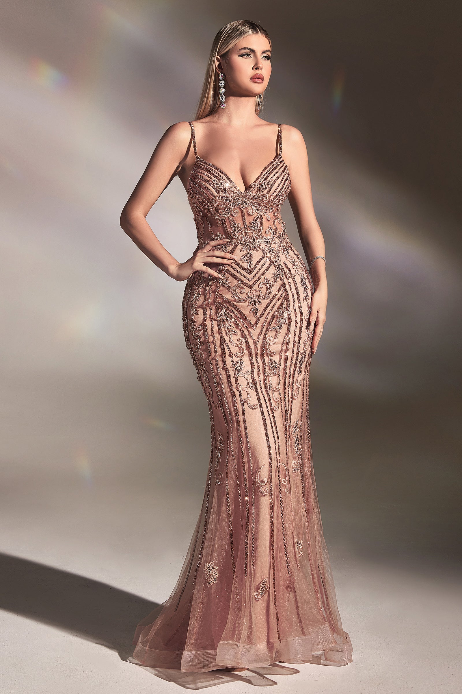 Cinderella Divine: Enchanting Evening Gown with Ruching and Thigh-High Slit