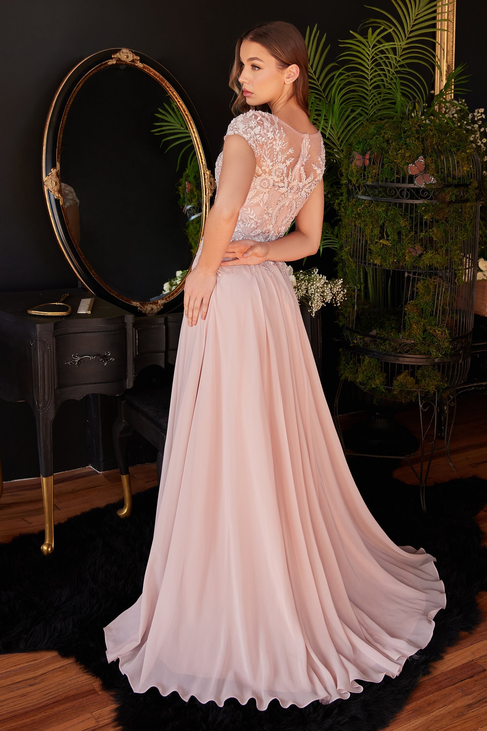 Cinderella Divine CL05: Embroidered Illusion Gown for Enchanting Occasions